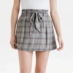 NWT American Eagle Belted Mini Skirt Womens M Tan Plaid Light Academia Preppy